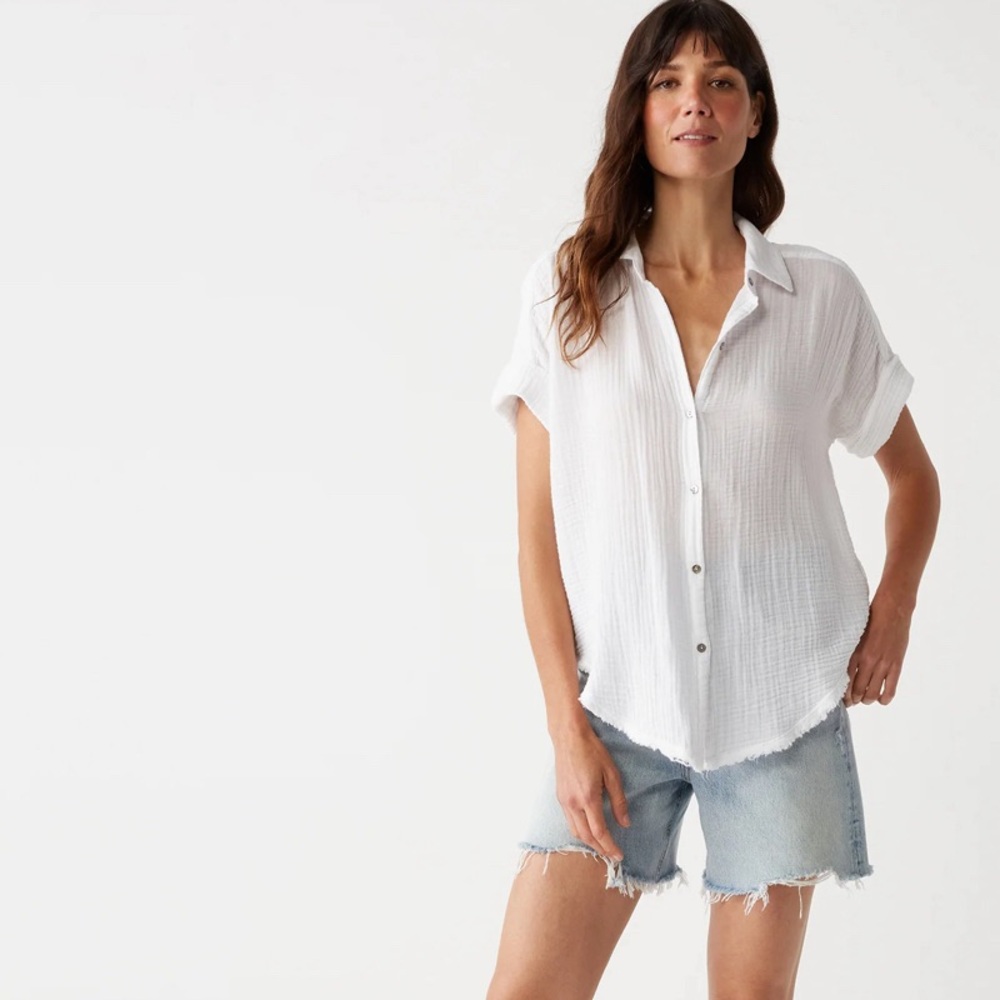 Michael Stars Bailey Gauze Button Down Shirt, White , NWT